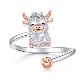 JERWLI Highland Cow Ring 925er Sterlingsilber Kuhringe Highland Cow Schmuck Geschenke für Frauen