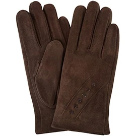 SNUGRUGS Ladies Suede Gloves with Fleece Lining and Stitch Design - Brown - Medium (7")