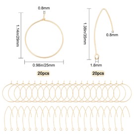 SUNNYCLUE 1 Box 40 Pieces 20 Pairs 18K Gold-Plated Earring Hooks for Jewellery Making Hypoallergenic Ear Hooks Brass Earring Hooks and Hoop Earrings for Making Jewellery Accessories