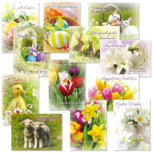 Easter Photo Greeting Cards Value Pack - Set of 12 Large 5" x 7", Religious Easter Cards, Inspiring Bible Messages for Christians and Catholics, White Envelopes