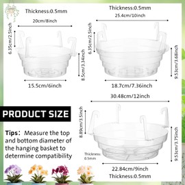 Baderke 12 Pcs Hanging Plant Water Catcher Tray Includes 4 Pcs 8 10 12 Inch Each Clear Plastic Plant Saucer Drip Pans for Indoor Outdoor Hanging Basket Flower Pot