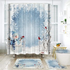 4-Piece Blue Daisy Flowers Waterproof Blackout Polyester Shower Curtain Set with 12-Piece Hooks 71x71in Bathroom Decorcolor: Light Blue, length: 71in, width: 71in