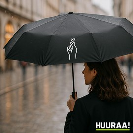 Huuraa Regenschirm K-Pop Fingerherz Zeichen Geschenk 98cm Schwarz Doppelautomatik K-Pop Fingerherz Geschenkidee