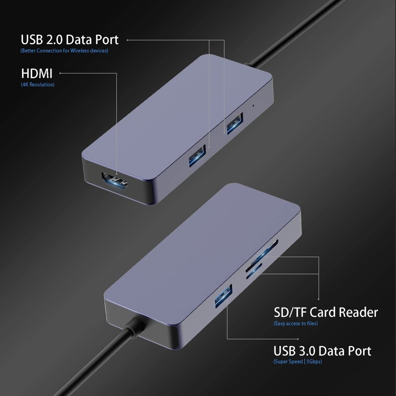 USB C Hub, AYCLIF Docking Station, 6-in-1 USB-C Adapter with