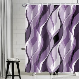Uiiooazy Shower Curtain, Purple Purple, Shower Curtain, Abstract Geometric Pattern, Stripes, Lines, Shower Curtain, Anti-Mould, Waterproof Polyester Fabric Bathroom Curtain with 12 Hooks, for