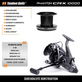 Tandem Baits Phantom CRX10000 Fishing Reel | Free Spool Reel with 8+1 Ball Bearings & Worm Gear | Perfect for Carp Rod | Professional Fishing Accessories for Comfortable Fishing