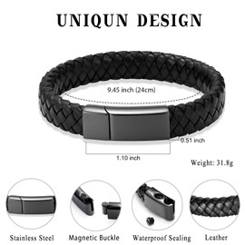 Minicremation Cross Cremation Jewelry Urn Bracelet for Ashes Genuine Leather for Women Men Keepsake Memorial Cuff Bangle Braided Wristband Bracelet for Men (Black-C, 24cm/9.44")