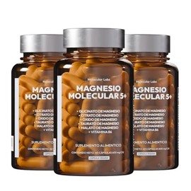 Magnesio Molecular 5  Paquete de 3 Frascos (180 Cápsulas)  Suplemento de Magnesio Complex con 5 Magnesios  Vitamina B6  Glicinato, Citrato, Taurato,  