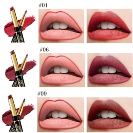 BONNIE CHOICE 3Pcs Matte Lip Liner and Lipstick Combo Set for Women,Dark Ruby Wine Red Double-Ended Lip Liner and Lipstick Kit,24 Hours Long Lasting Waterproof Smudge Proof Makeup labial-01#06#09#