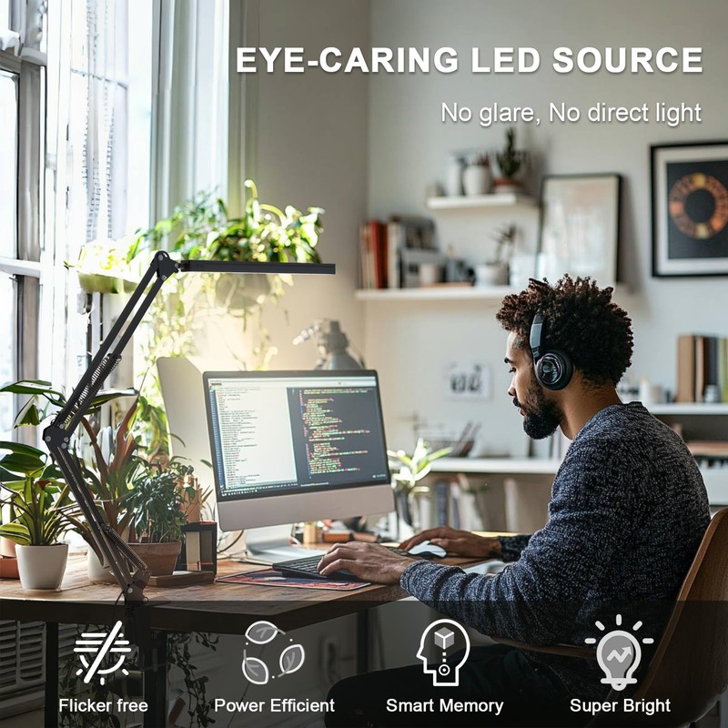 TROPICALTREE LED Desk Lamp for Home Office, Clamp-On with 5