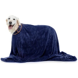 Lucky Paws® UK Dog Drying Bag - Luxurious Dog Towel Bag – Super Absorbent & Soft Dog Towels - Alternative for Dog Towelling Drying Coat - Dog Drying Towels - Perfect for Dog Grooming (L, French Navy)