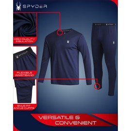 Spyder Men's Thermal Underwear Set - 2 Piece Brushed Back Fleece Lined Long Johns Base Layer Set for Men (Sizes: S-XL), Size Medium, Navy