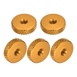 sourcing map 10Pcs Flat Knurled Thumb Nuts, M4x14 x 4 mm Pass Hole Nut, Aluminum Alloy Diamond Knurled Nut Flat Head Through Hole Lock Adjusting Nuts for 3D Printer, Gold