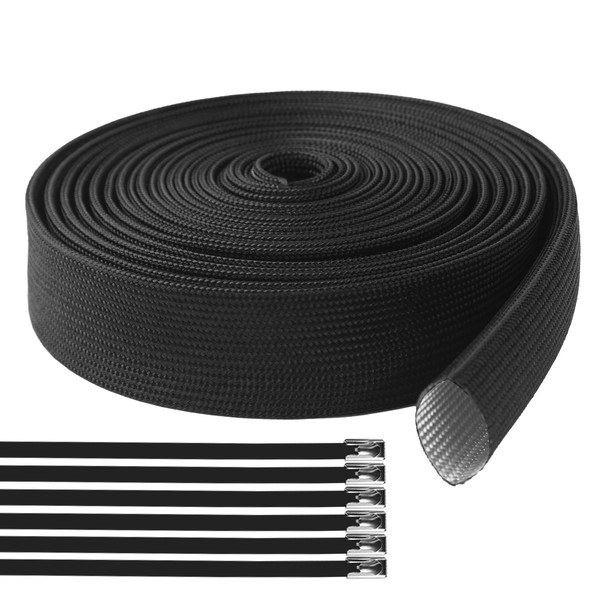 20FT x 1" ID Fiberglass Hose Protector Sleeve Black Protective