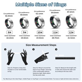 Smart Ring Health Tracker, Sleep Tracker Ring with Heart Rate, Waterproof Fitness Ring for Activity Monitoring/Steps/Distance/Calories, Air Gestures, Up to 7-Day Battery, for iOS Android (Silver,#12)