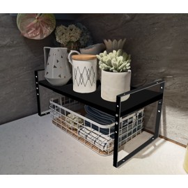 Jojocross Expandable Stackable Spice Rack Cabinet Shelf Organizer in Cabinet Shelf Kitchen Cupboard Organization Stackable Spice Rack Kitchen Pantry Countertop Storage Medium/Black 1 pack