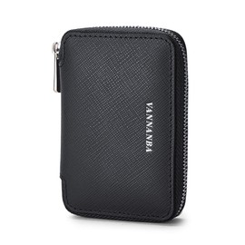 VANNANBA Genuine Leather Zipper Wallet RFID card Leather Wallets for Men, black