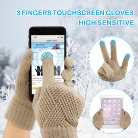 ZASFOU Women's Winter Touchscreen Gloves Warm Winter Gloves Knitted Gloves for Women Gift Cold Weather, brown