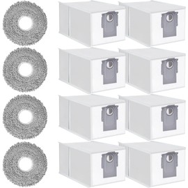 Haofun Pack of 12 Accessories Compatible with Roborock Qrevo Curv/Qrevo Master/Qrevo S/Qrevo Pro/Qrevo MaxV/Q Revo/Saros 10R, 8 Pieces Dust Bags, 4 Pieces Mop Pads