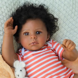 SCOM Realistic Reborn Baby Dolls Black-20 Inch Girl African American Newborn Baby Doll, Lifelike Weighted Soft Body, Christmas Birthday Gift for Kids Age 3 +
