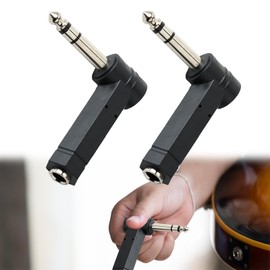 Pack of 2 90 Degree Audio Adapter 6.35 mm TS Mono Male to 6.35 mm Female, Right Angle Jack Plug 6.3, Jack to Jack 6.3, Audio 1/4 Inch TS Mono Plug for Guitar, Speaker, Mixer