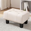 LUE BONA Small Tufted Foot Stool, Beige Rivet Fabric Ottoman