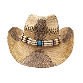 Cowboy/Cowgirl Straw Hat Panama with Western/Western Band Unisex One Size Men Women for Summer Coachella Beach in Brazilian Country Style Bohemian Indiana Natural Raffia, XH-122