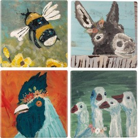 Primitives by Kathy Set of 4 Absorbent Stoneware Decorative Coaster Set