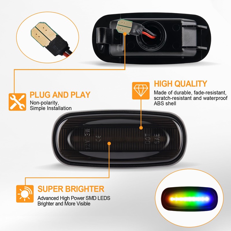 NEIFILES 4PCS RGB LED Side Marker Lights Compatible with 2003-2009