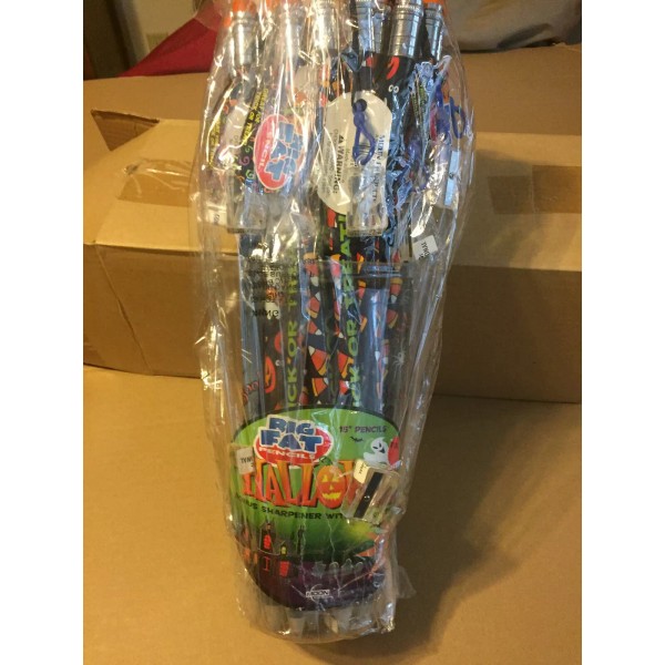 VTG HALLOWEEN BIG FAT 15" PENCILS 4 DESIGNS 24CT WITH