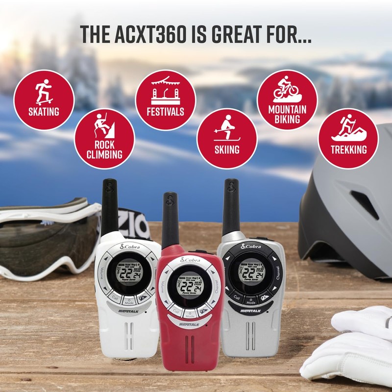 Cobra ACXT360 Water Resistant Walkie Talkies – Rechargeable, 22 Channels,