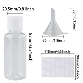 20 Stück 30 ml leere nachfüllbare Reiseflaschen aus transparentem Kunststoff mit 4 kleinen Trichter und 4 Etiketten für Reisen oder Kosmetika