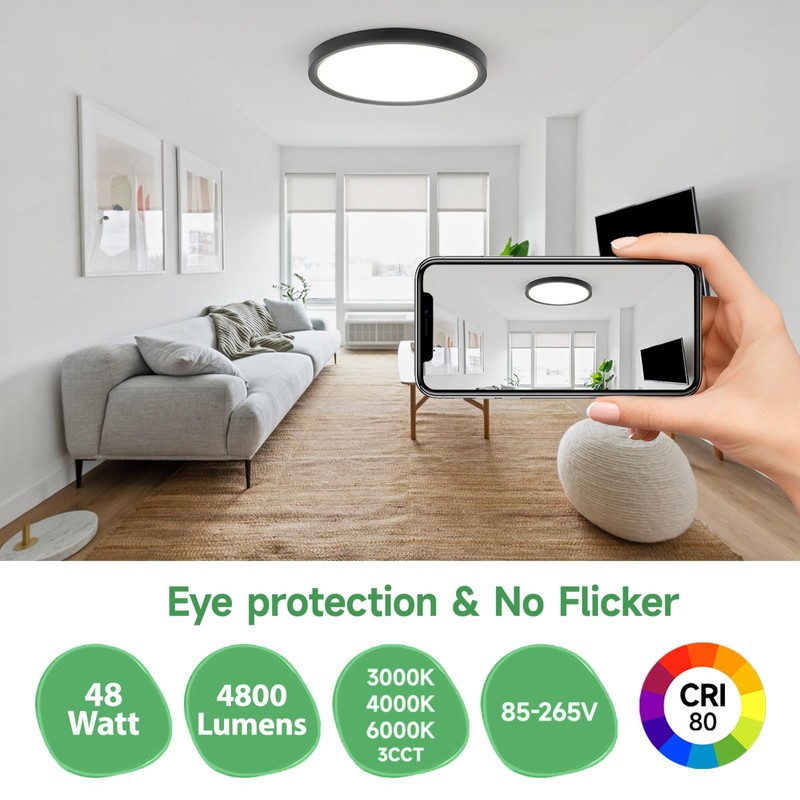 20 inch LED Flush Mount Ceiling Light Fixture,48W Super Slim