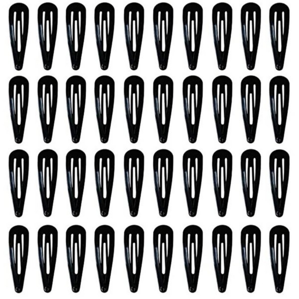 BeeSpring 40 pcs Black Barrettes Small Snap Clip Size 30 mm(Small) Women Metal Hair Clips Accessories Water Drop Female Hair Clips