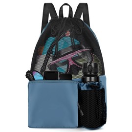 BROTOU Drawstring Mesh Swimming Bag, 30 Litre Water Sports Backpack with Wet/Dry Pocket, Multifunctional Sports Bag for Kids, Adults, Swimming, Surfing, Beach, Travel (Dark Blue)
