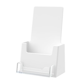 Marketing Holders Acrylic Brochure Holder with Card Slot Counter Top Display for 4.25" Rack Cards and 3.5" x 2" Contact Info Cards White Tabletop Pamphlet Stand
