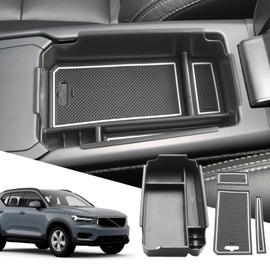 SXCY for 2018-2024 2025 XC40 Center Console Organizer for Volvo XC40 Accessories 2024 2025 XC40 Center Console Tray 2024 XC40 Armrest Console Organizer(White Mats)