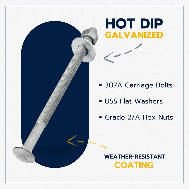 3/8" x 8" (50 Pack) Galvanized Carriage Bolt Kit, Grade