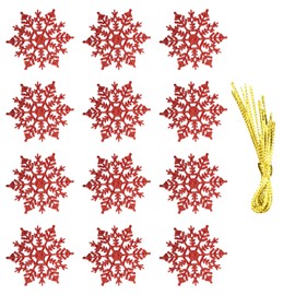 Rumyve 12pcs Winter Snowflake Decorations,3D Plastic Glitter Snowflakes Ornaments,Winter Wonderland Window Decoration Party Winter Wedding Decor(Red)