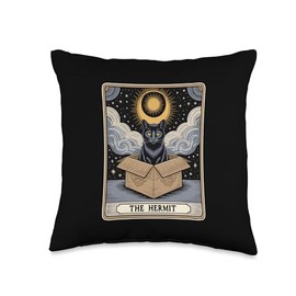 The Hermit Tarot Card Cat In Box Mystic Funny Cat Throw Pillow