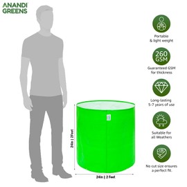 Anandi Green's 20 Gallon Pack of 5 HDPE Uv Protected 260 GSM Round Green Colour Plant Grow Bag