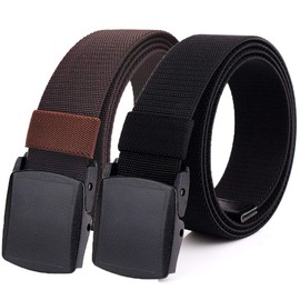 HOANAN 2-Pack Elastic Stretch Belt, Men’s All Size No Metal Nylon Tactical Hiking Belt (Fit up to 42", Blackcoffee)
