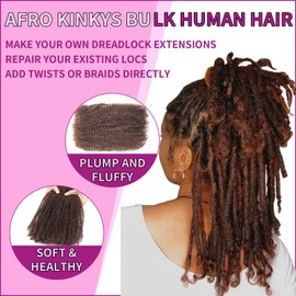 Geogroket Afro Kinkys Bulk Human Hair for Permanent Micro Locs/Twists/Braids/Repair No Short Hair Medium Brown 4C Afro Kinky Curly Bulk Human Hair 4# 16 Inch