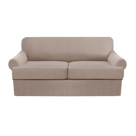 GAMUKAI 3 Pieces Sofa Covers Stretch Couch Covers for T Cushion Loveseat Slipcovers Soft Furniture Covers with 2 Individual T Cushion Shape Seat Covers (Khaki, Loveseat)
