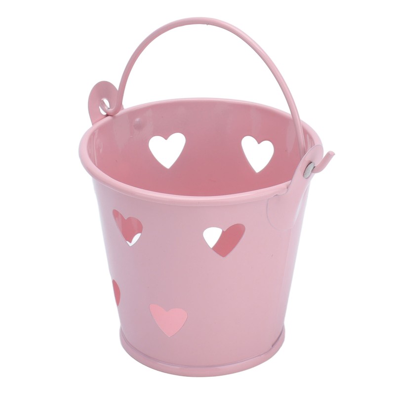 12pcs Mini Metal Bucket Hollow Heart Shaped Bucket with Handle