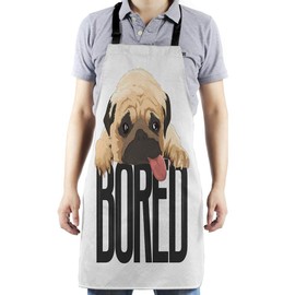 HGOD DESIGNS Pug Kitchen Apron,Funny Cute Pet Tired Pug Dog Quote Bored Bib Aprons For Home Cooking Gardening Adjustable Neck for Women men,Adult Size