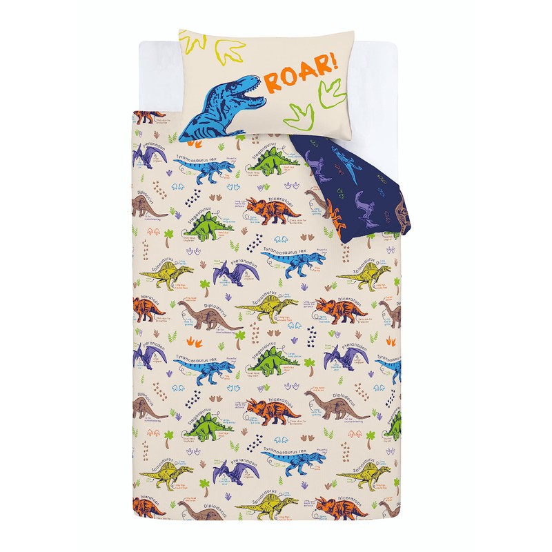 Catherine Lansfield Prehistoric Dinosaurs Reversible Junior Duvet Cover Set with