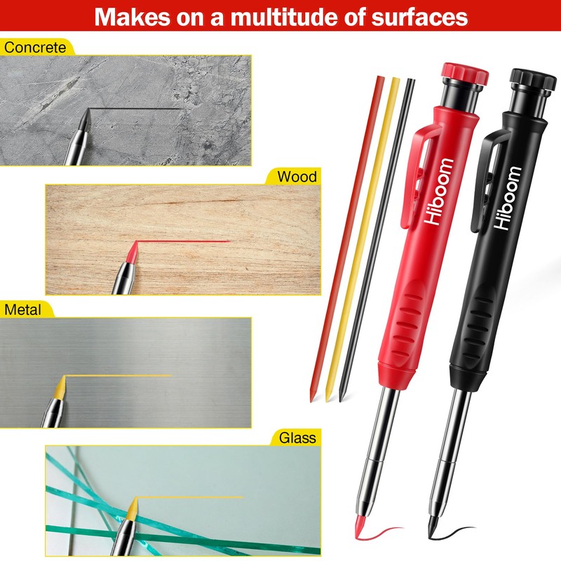 Hiboom 2 Pack Solid Carpenter Pencil with 14 Refill, Long