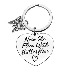 Ximalun Memorial Gifts Sympathy Keyring Now She Flies with Butterflies Keyring Remembrance Gifts In Memory of Loved Gifts Sympathy Gifts for Loss of Mum Grandma Wife Sister Daughter Friend