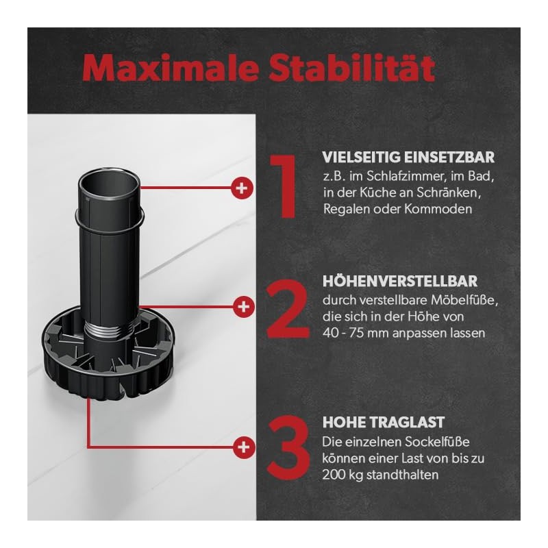 siwitec 20 x Black Base Foot Complete Set 100mm Includes